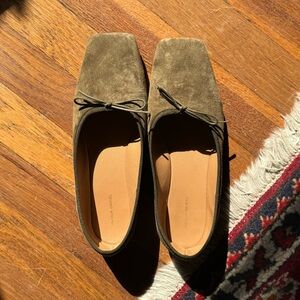Mansur Gavriel Olive Suede Square Toe Ballerina — EU 36 New In Box